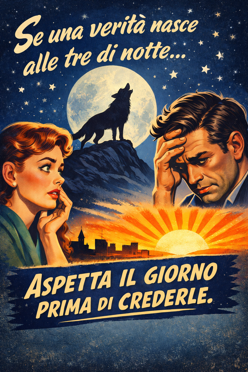 Illustrazione dell’ora del lupo: una finestra aperta sulla notte che diventa alba, simbolo dei pensieri notturni e della vulnerabilità emotiva.